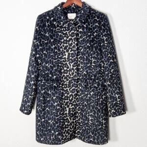 Ann Taylor LOFT Leopard Print Coat Navy Cream Size L Mobwife Statement